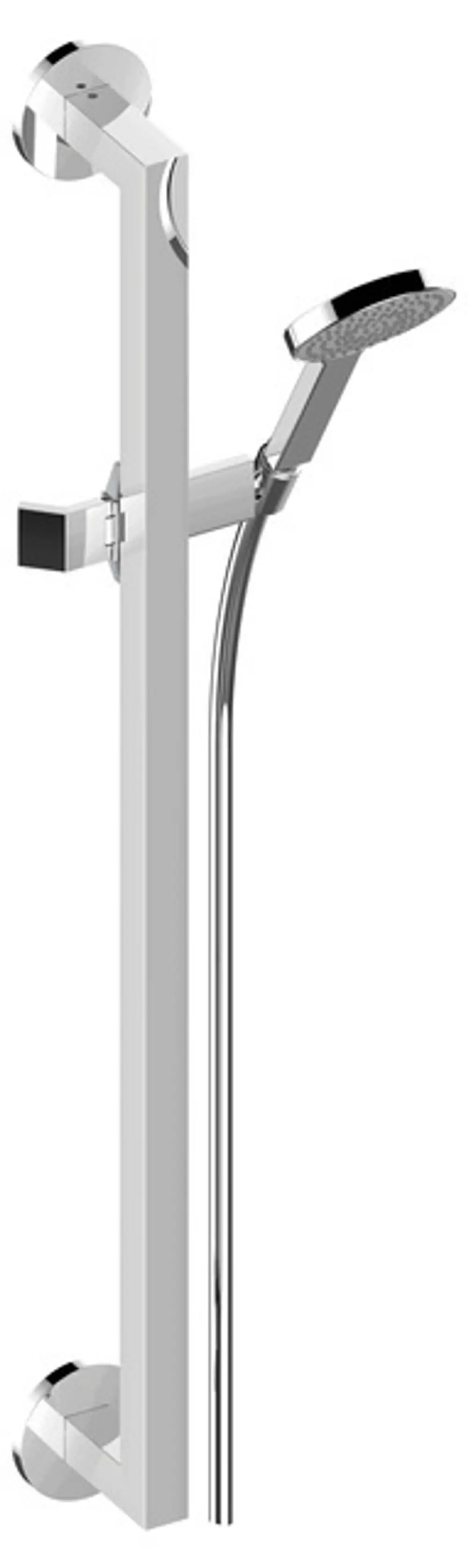 Verchromtes Brause-Set von Keuco mit einer Wandmontage, einem Schlauch und einer Handbrause in einem schlichten, modernen Design.